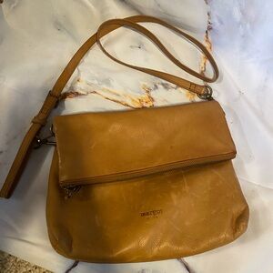 MARGOT Tan Leather Tri Compartment Crossbody Bag